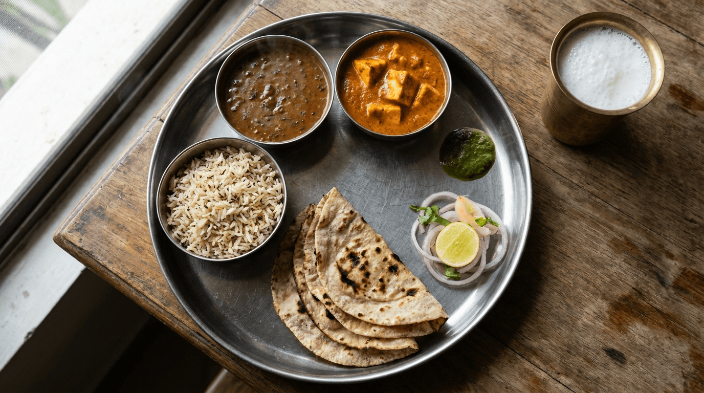 A beautiful thali — and no way to know what's inside